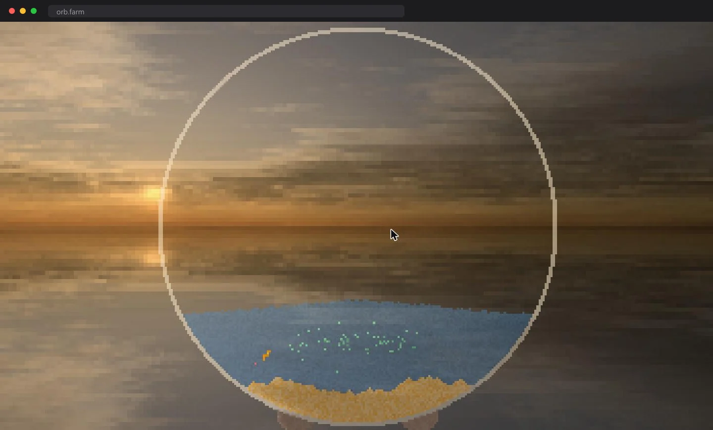 A glass orb ecosystem with fish, algae and bacteria at orb.farm